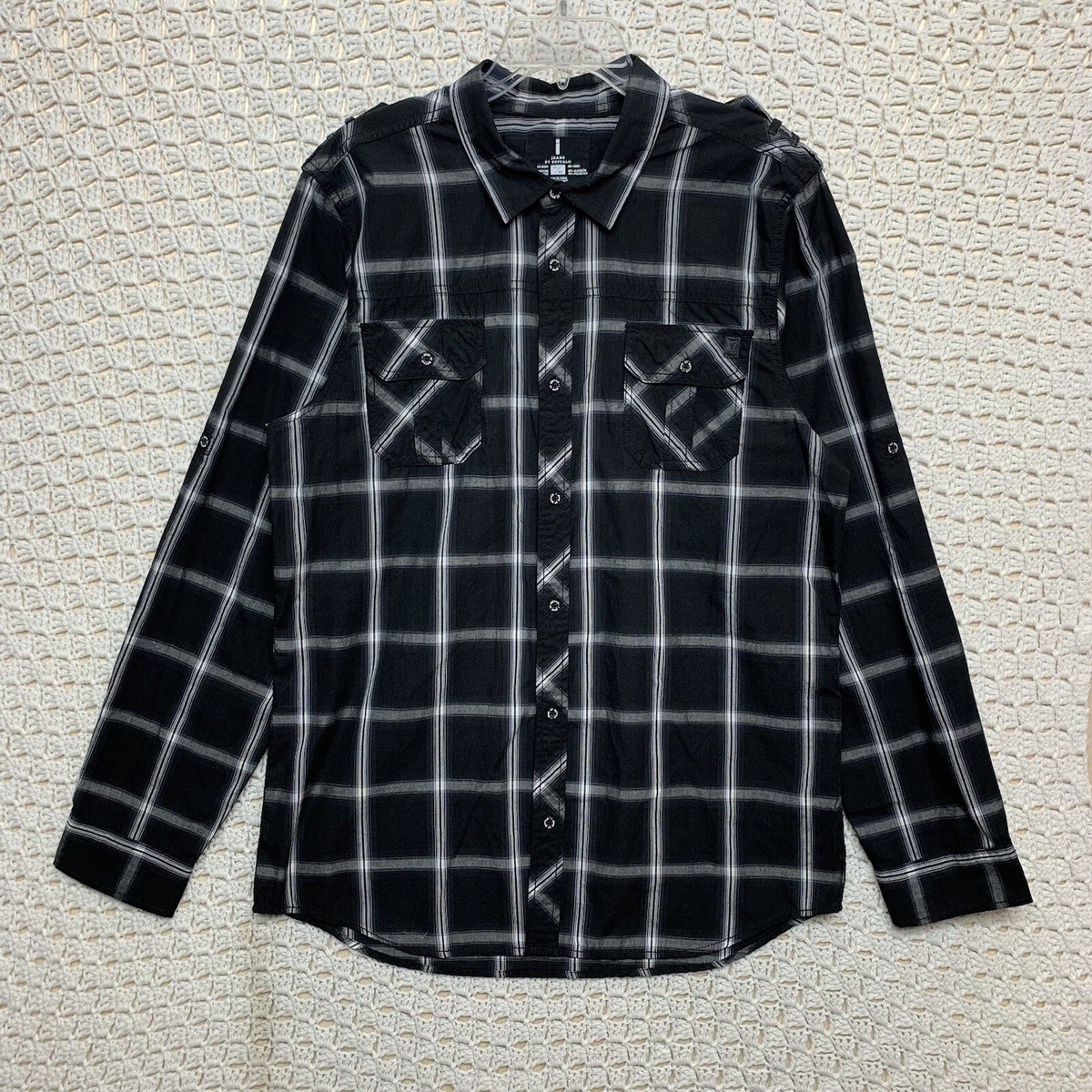 Jeans by Buffalo Shirt Men XL Black Plaid Button Up Long Sleeve Collared