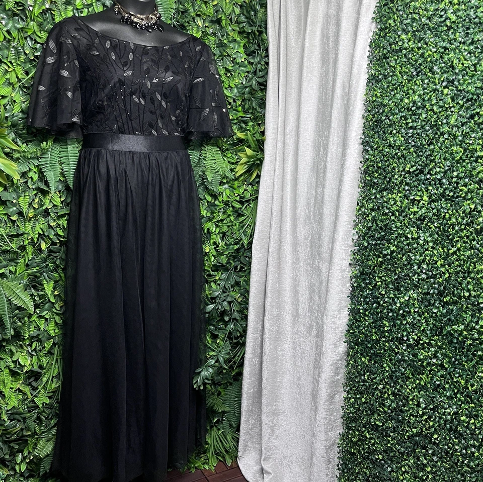 ELEGANTE Vestido Mujer 4XL Noche Boda Negro Capas Formal Tul Vestido 2542 Foto 3 de 4