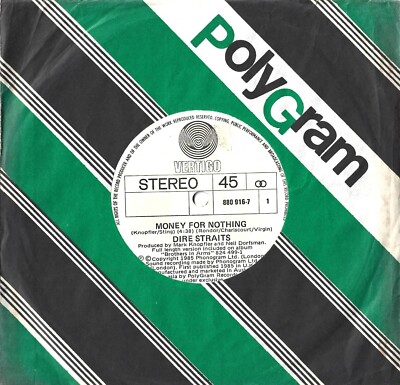 DIRE STRAITS Money For Nothing RARE 1985 New Zealand 7'' 45 NZ IMPORT EX VERTIGO