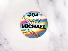 Holographic Custom Baseball Stickers – Personalized Name & Number Team Decals