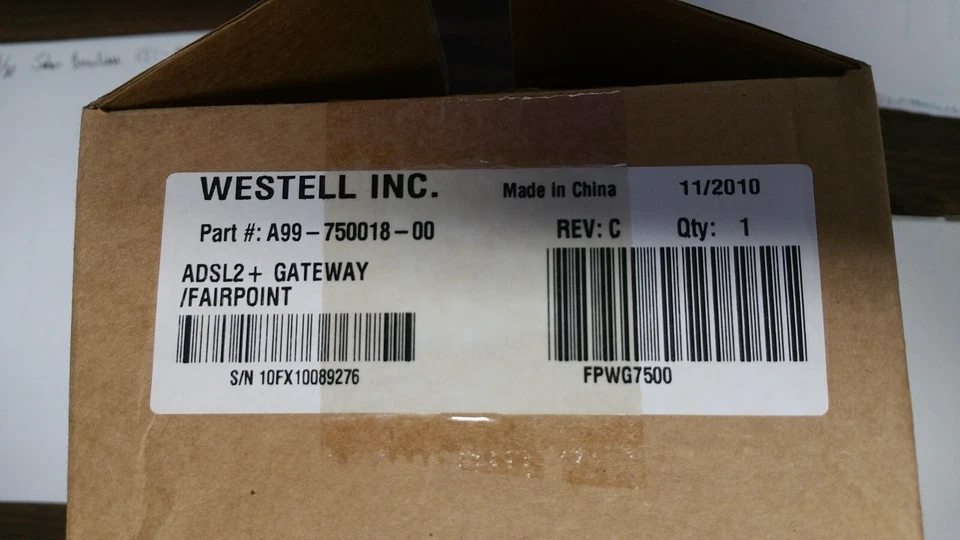 Westell (Fairpoint) ADSL2 +Gateway A90-750018-07 rev D  - Image 2 of 3