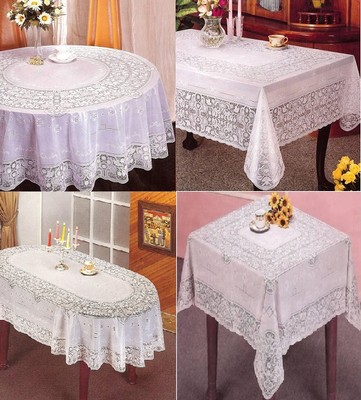 NEU Vinyl Weiß Oval Rechteck Quadrat Runde geprägtem Spitzen Tischdecke