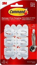 Command Mini Hooks, White, 6-Hooks, 8-Strips, Organize Damage-Free