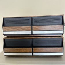 2 Vintage 2 Drawer 24 Audio Cassette Tape Storage Cases Faux Wood Grain Look.
