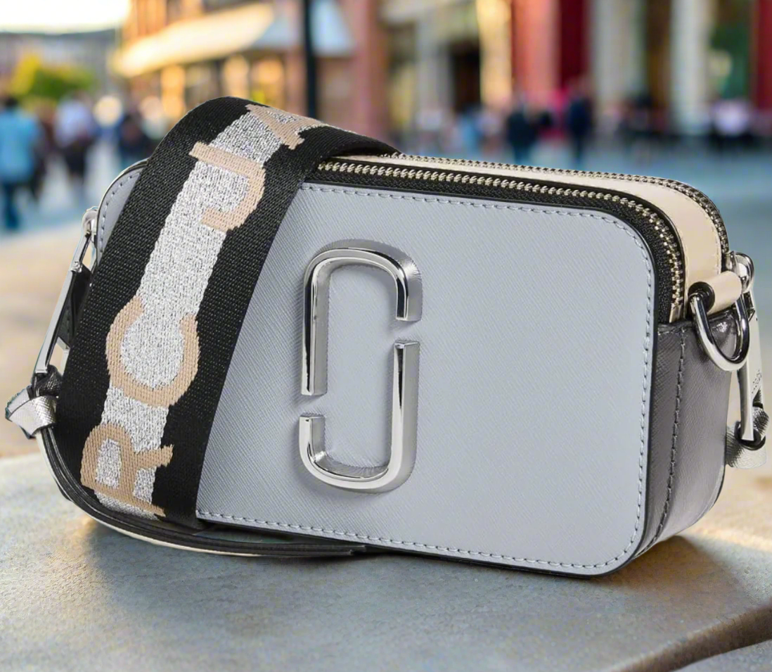 M Jacobs Women Crossbody Bag Snapshot Grey White Color block Dust Bag  Included