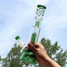 Percolatore tornado bong vetro verde 12" tubo acqua spesso turbina gancio