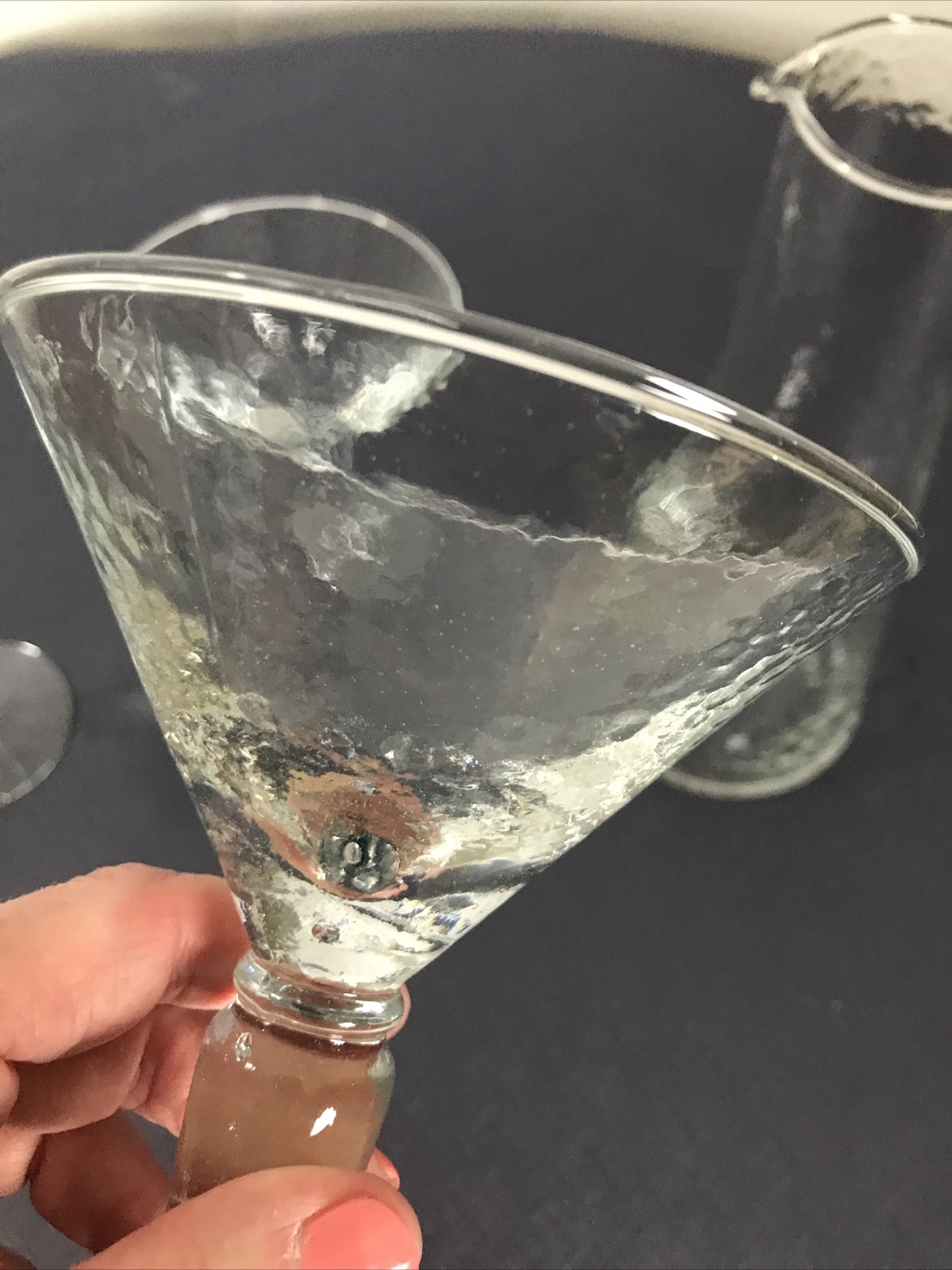 Vintage Martini Glass and Pitcher Set Hand Blown MCM Barware Nick and Nora 5pc