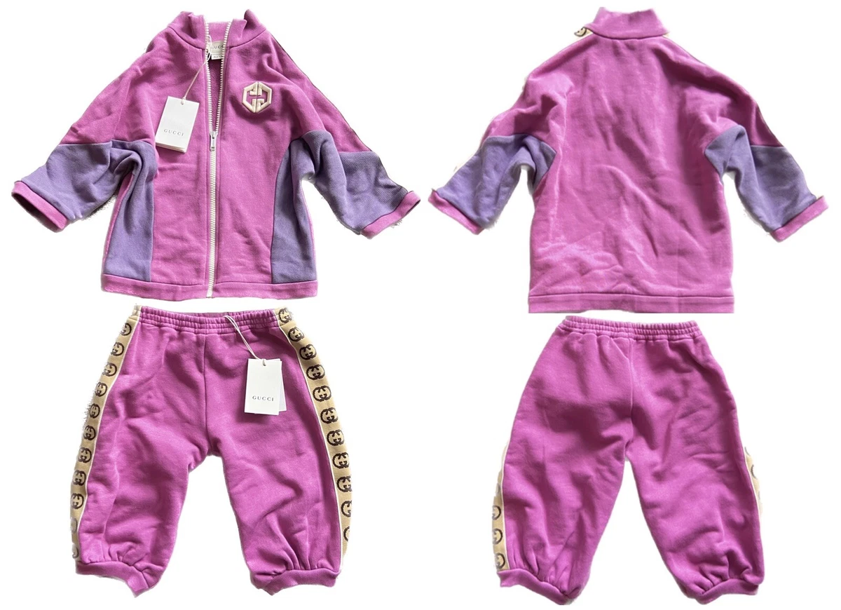 NWT GUCCI Girl s 24M 2T Toddler GG track stripe 2 piece suit outfit baby NEW