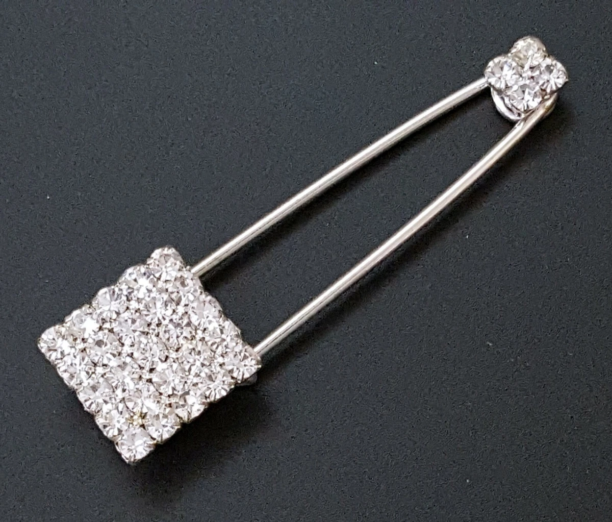 1 pc Square Clear White Rhinestone Safety Pin / Brooch Pin 3 inch length  B279