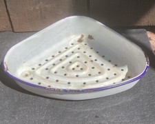 Vintage Enamel corner kitchen Sink strainers Tidy Triangle shape Blue And White