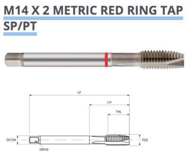M14 x 2,0 SPIRAL PUNKT GEWINDEBOHRER ROTER RING HSS-E M42 6H DIN376 TM28161400 EUROPA WERKZEUG  
