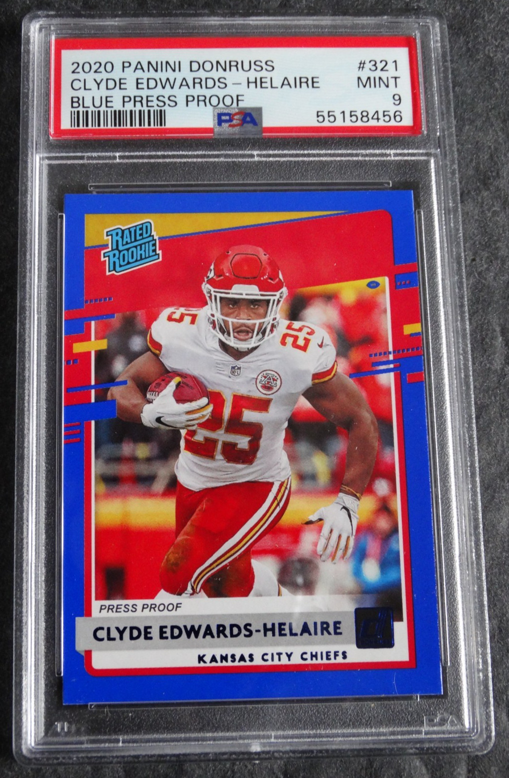 2020 Donruss #321 Cylde Edwards Helaire Blue Press Proof Football Card PSA 9