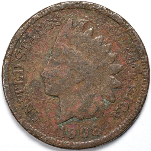 1908-S Indian Head Penny Cent San Francisco Mint Good (G) Damaged