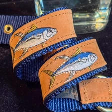 Zep-Pro Tuna Fish Dog Collar M 21.25" Leather Embroidered Nautical Sportfish USA