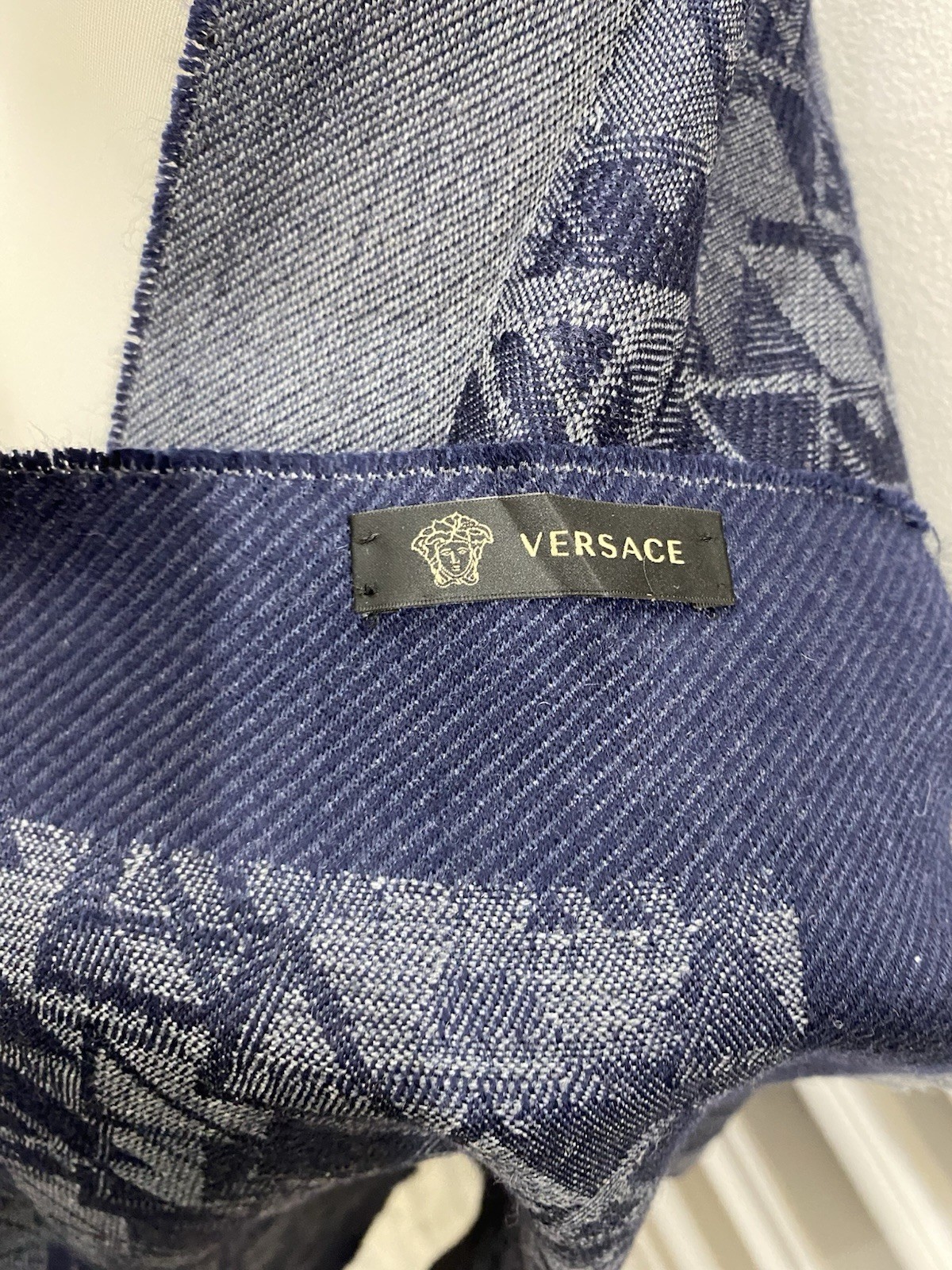 S30# Versace Monogram Rectangle  Blue& Gray Silk … - image 7