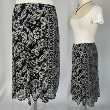 Y2K Midi Skirt Size 12 Black Gray Floral Boho Flare Chiffon Fairy Whimsigoth Vtg