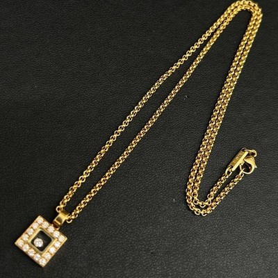 Chopard Happy Diamonds Floating 18k Yellow Gold Square Chain Pendant Necklace