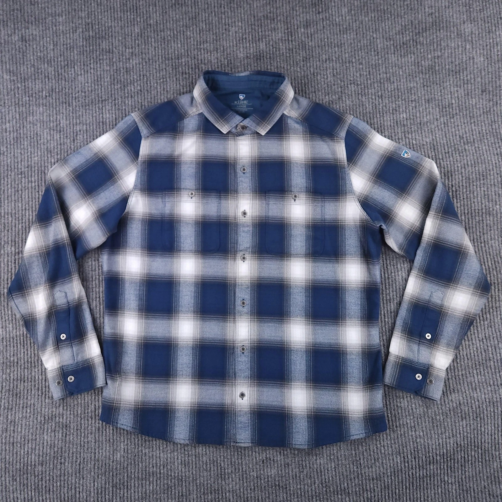 Kuhl Shirt Mens Large Blue Plaid Flannel Long Sleeve Button Up Casual Hiking