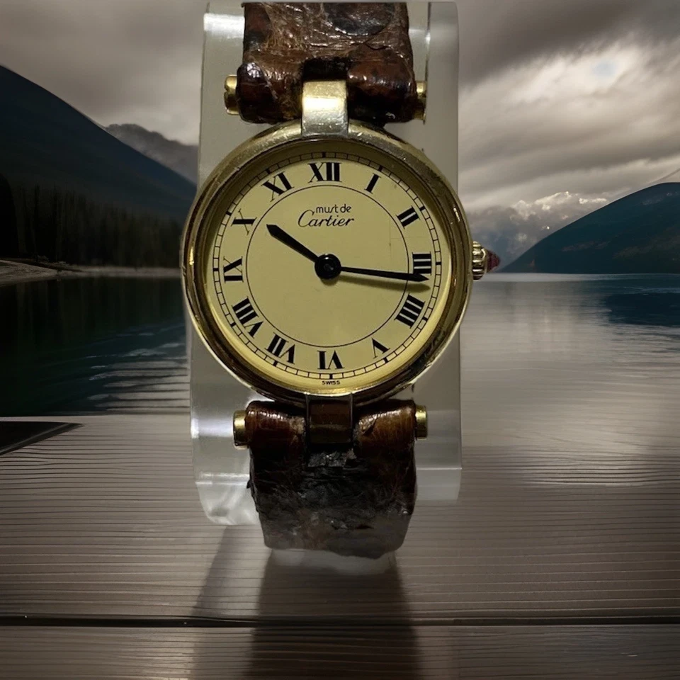 Vintage Must De Cartier Vermeil Watch Silver 18 K Gold Plated . Rare Caliber 81 - image 3 of 4