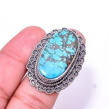 Turquoise - Tibet Fine Art Oxidised 925 Sterling Silver Ring S.8 R 9451 289 53