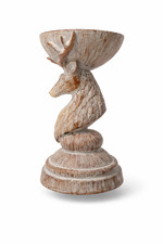 Hirsch Kerzenhalter 17,5cm Resin Holzoptik Kerzenständer Winterdeko