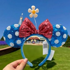 Sun Flower Disney Parks Bow Polka Dot Hat Sequins Minnie Mouse Ears Headband US