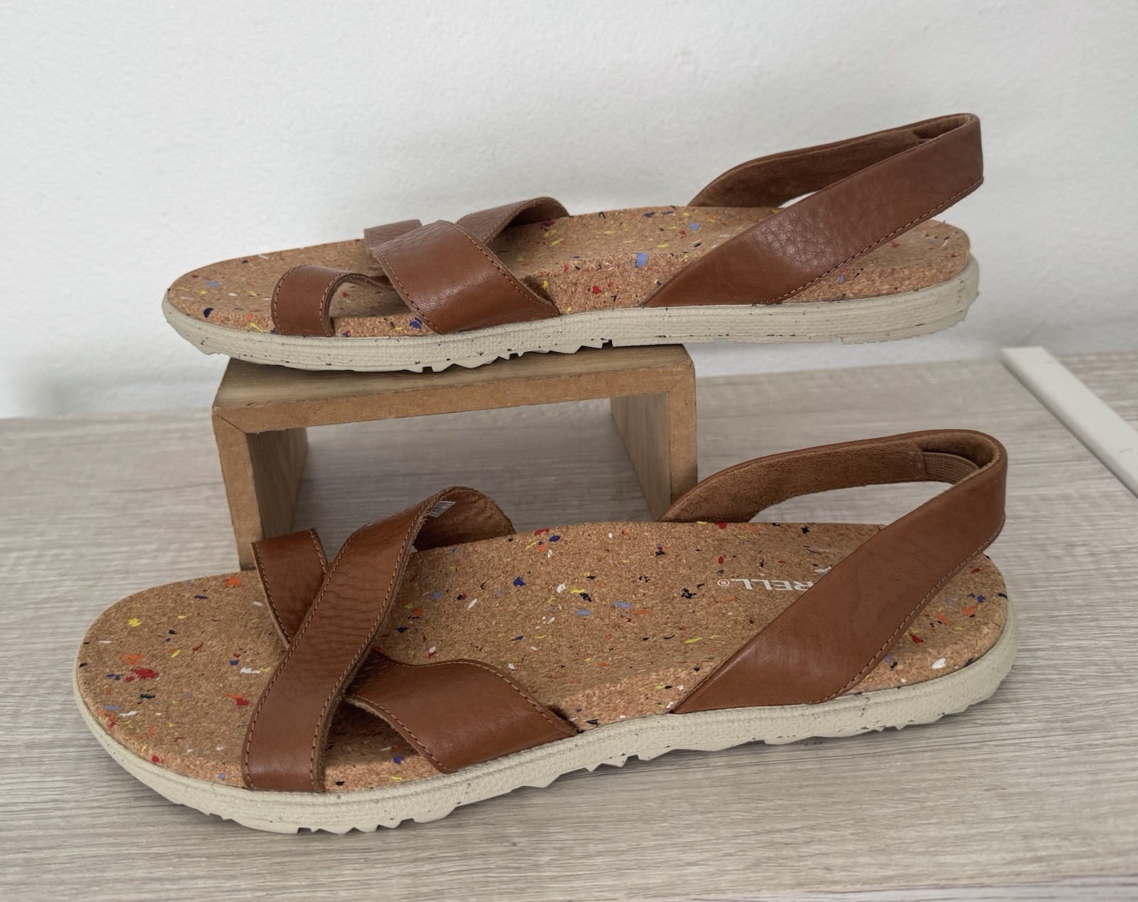 Sandali Merrell Syrah marroni Napa Valley sughero con cinturino in pelle comodi taglia 10