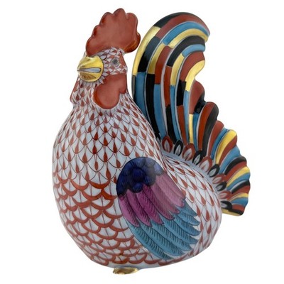 Herend Sitting ROOSTER 6'' Rust Poultry Figurine 5017 Hand Painted Hungary Mint