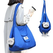 Cat Pouch Carrier Backpack - Blue Size M Soft Hand-Dog Travel Sling With Adju...