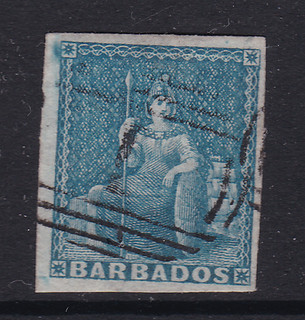 Barbados (1d) Pale Blue Used '1' Barred Numeral SG 9 Cat £85