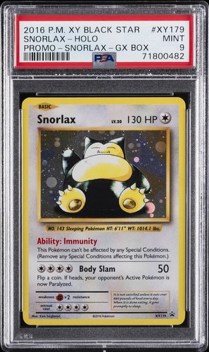 2016 POKEMON XY BLACK STAR PROMOS SNORLAX GX BOX #XY179 SNORLAX-HOLO PSA 9