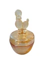 Vtg. Jeanette Carnival Glass Floragold Lid Vanity Powder Jar Poodle Trinket Dish