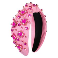 Women Jeweled Crystal Rhinestone Knotted Headband Red Pink Wide Top Knot