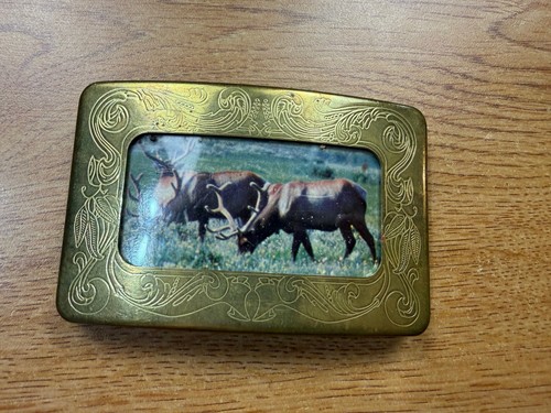 Buddy's Buckle Elk Deer Fuzzy Antler Picture Belt Buckle