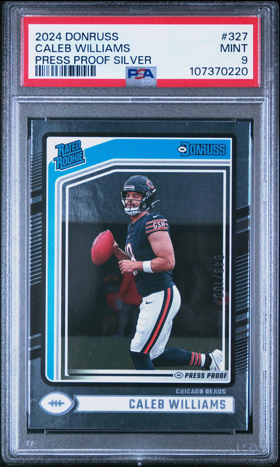 2024 Panini Donruss Caleb Williams #327 Press Proof Silver 048/100 PSA 9 /100
