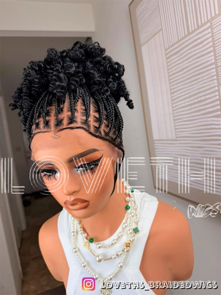 Se envía al día siguiente (ENVÍO 2 DÍAS) Peluca trenzada de encaje completo Cornrow, trenza negra sin nudos Foto 3 de 4