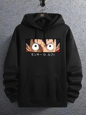 Men'S Anime Hoodie - Japanese Text Graphic Pullover Sweatshirt, Adjustable Draws