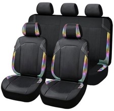 Synthetic Leather Car Seat Covers Low Bucket -- Full Set Black Rainbow Color
