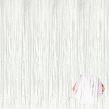 3 Pack Macaron White Foil Fringe Curtain Backdrop 3.28Ft x 6.6Ft Metallic Tin...