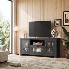 TV Stand Adjustable Shelves Farmhouse for 55 Inch TV, Water Ripple Acrylic Door