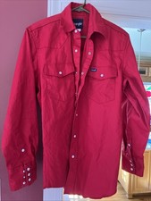 Wrangler Men's Long Sleeve Shirt Red Vintage with Pearl Snaps Medium Nearly New
