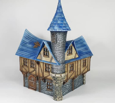 Tabletop Terrain: Tower Top House / Fachwerkhaus mit Turm - DnD PnP Modellbau