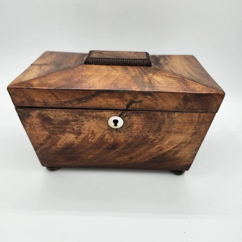 Antique 19th Century Regency Mahogany Sarcophagus Tea Caddy 8" x 5" x 4.5"