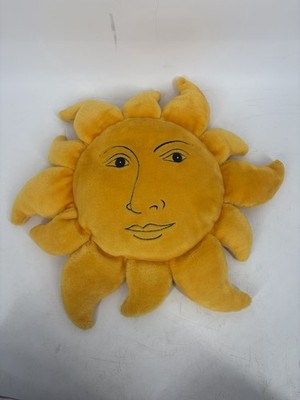 Vtg Celestial Sun Face Yellow Plush 19'' Salamander Graphix Decor Pillow 1990s