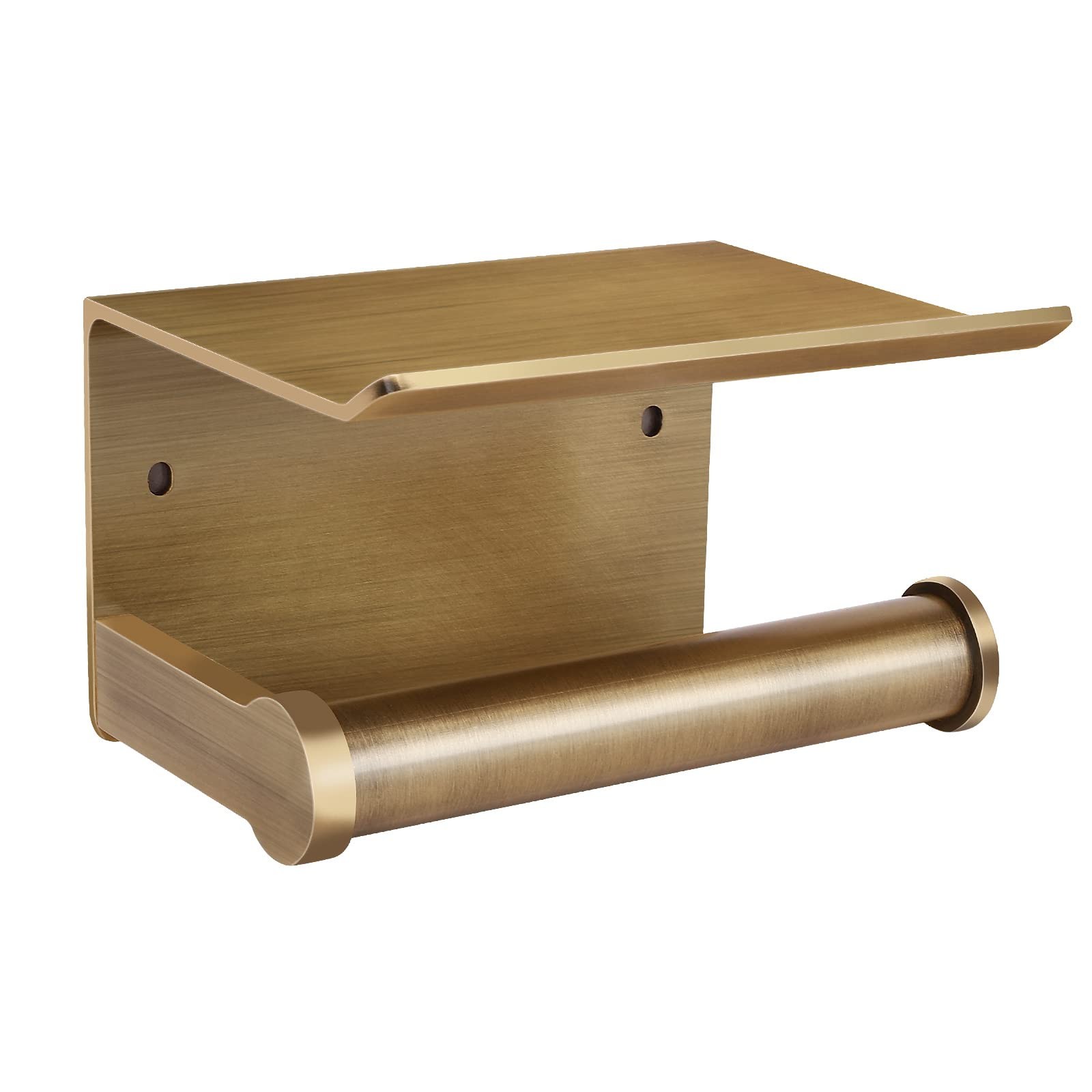 Porte-rouleau toilette bronze antique avec étagère rustique à coller