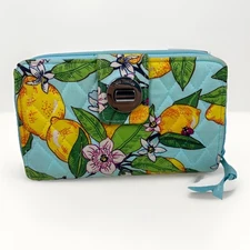 Vera Bradley Lemon Grove Turnlock Wallet Teal, Yellow, Leaves, Ladybug, Flowers