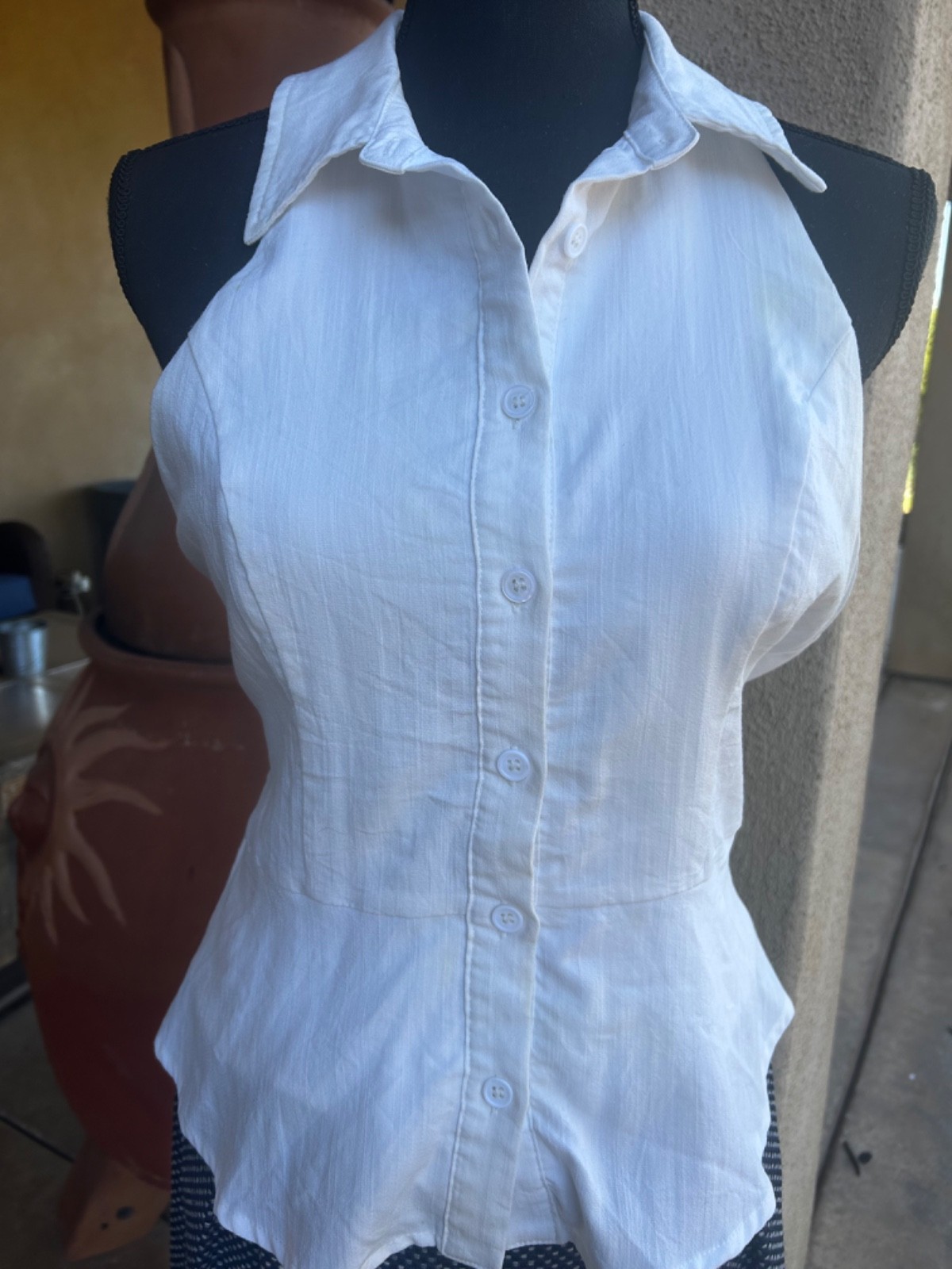 Lulus White button front collared halter top in S… - image 1