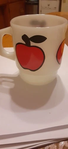 💠 Fire King Super Fruits Apple Stackable Milk Glass Mug — Vintage
