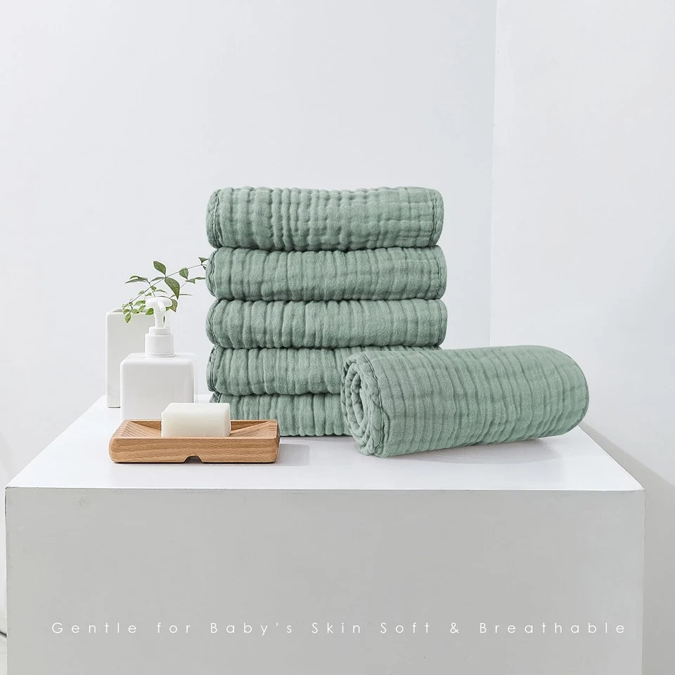 12 paños grandes para eructar de muselina 100 % algodón 20"x10" - verde suave y duradero Foto 4 de 4