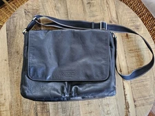COACH Heritage Web Black Leather Messenger Bag #F70556 Adjustable Strap